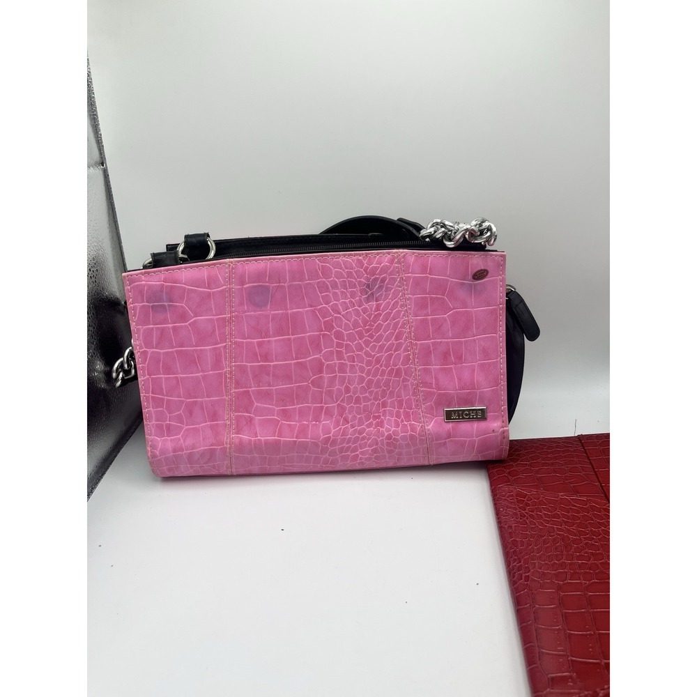Miche Classic Purse w/ 2 Interchangeable Shells Red Pink Croc Faux Leather - Picture 7 of 9
